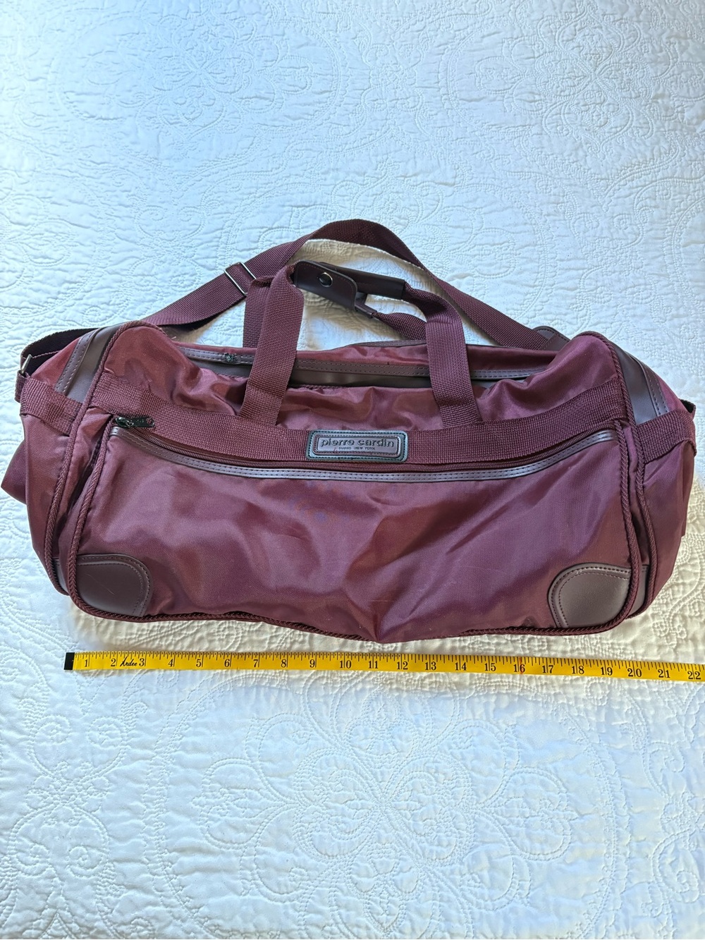 Pierre Cardin Maroon Travel Duffel with Brown Accents